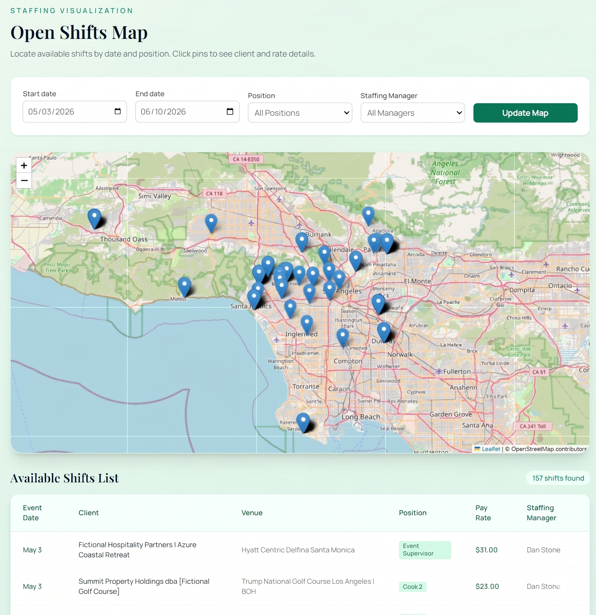 Open Shifts Map — geographic shift coverage tool
